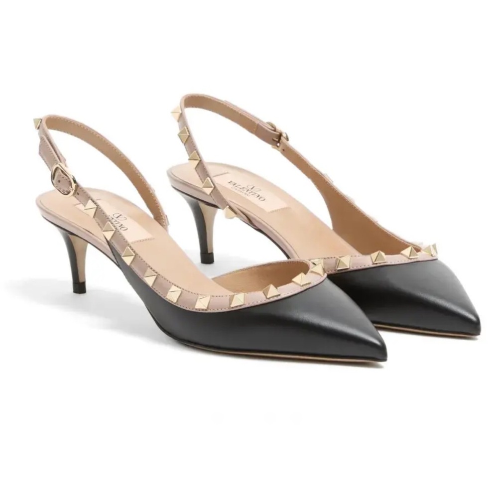 Valentino Black and Nude Rockstud Slingback Pumps